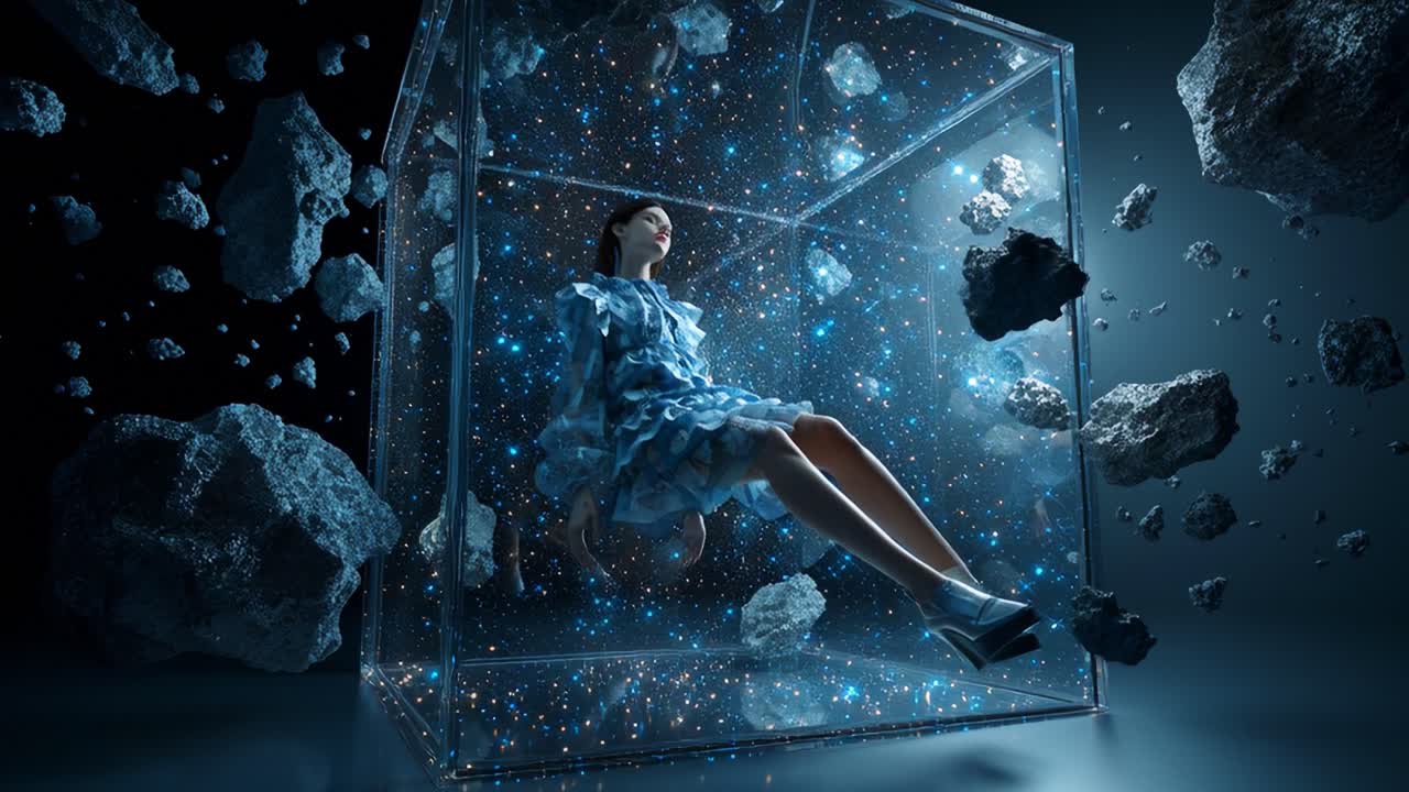 Futuristic Woman in Space Cube