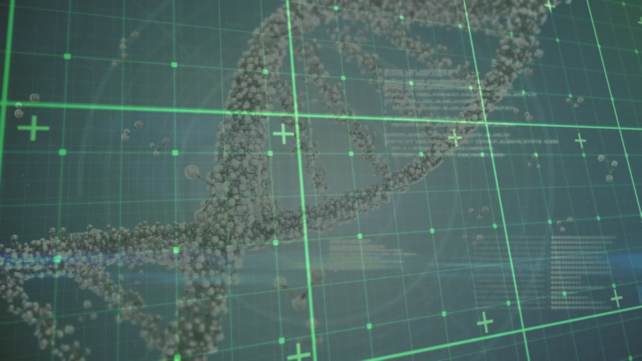 그리드 위의 dna 스트랜드의 애니메이션 및 데이터 처리