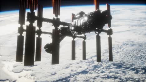 A-view-of-the-Earth-and-a-spaceship.-ISS-is-orbiting-the-Earth