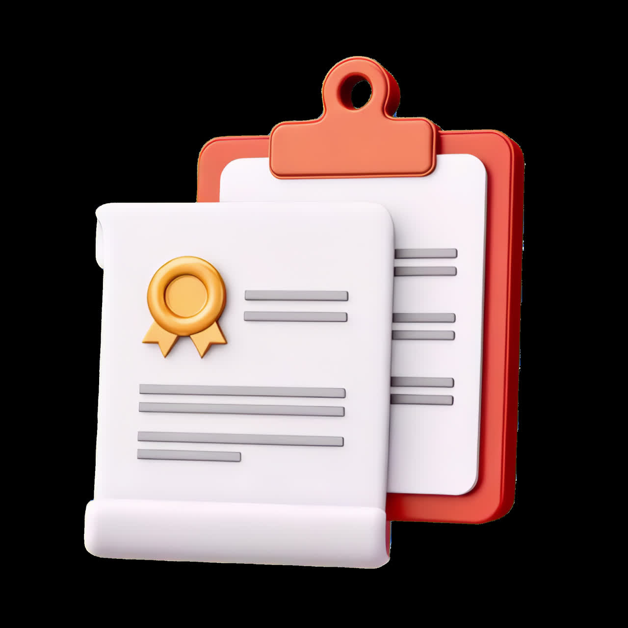 Certificate clipboard 3D illustration animation isolated asset, transparent 4K video, alpha channel