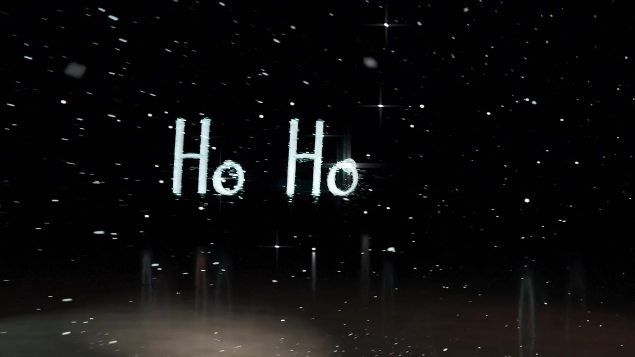Appearing glowing orb tracing chalky cyan letters spelling Ho in snowy night amid sparkles