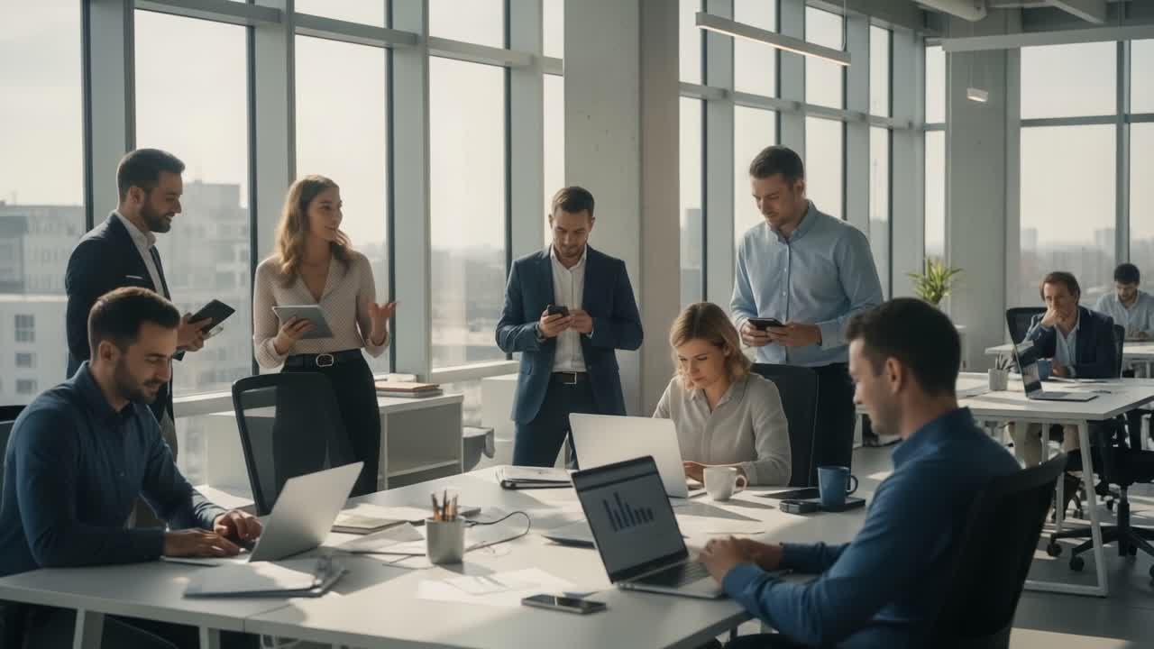 Dynamic Office Interaction: A Diverse Team Collaborating in a Modern ...