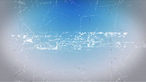 animation of good vibes text in white with interference over blue and white striped screen