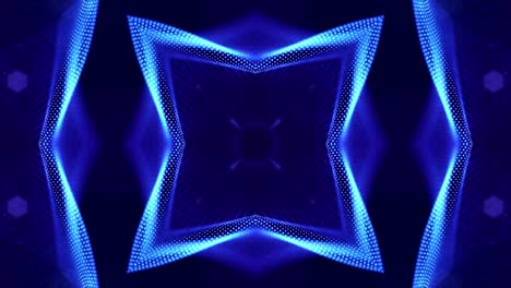 tema abstracto de microworld o nanotecnología. 4k bucle de ciencia ficción 3d fondo con efectos de luz. partículas azul brillante forman líneas, superficies, estructuras simétricas complejas como en el caleidoscopio.