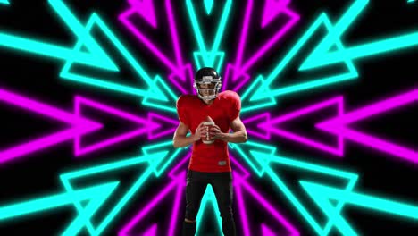 Animation-of-caucasian-male-american-football-player-with-ball-over-shapes