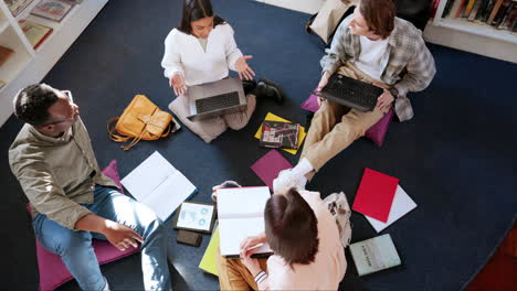 students in library, people studying together