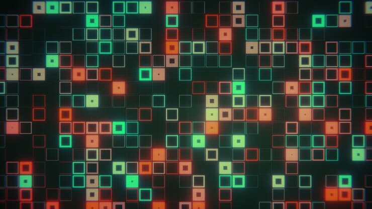 Dynamic Digital Grid with Flashing Red and Green Squares