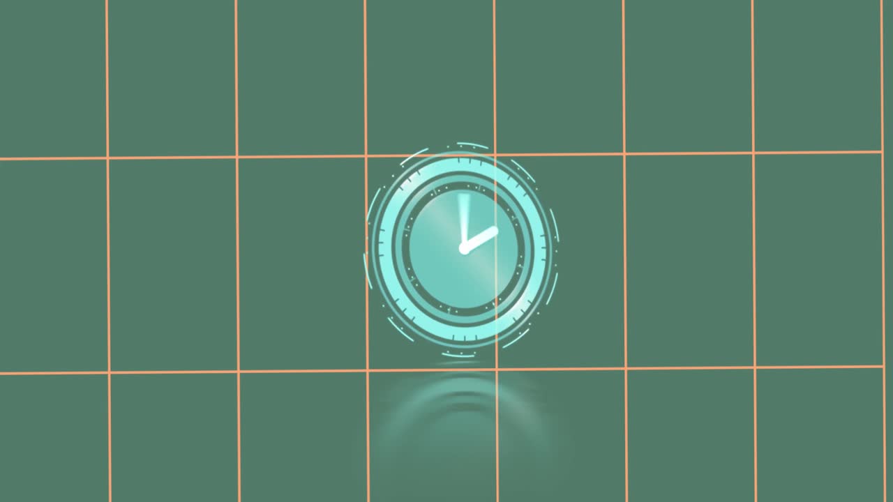 Animation of clock ticking over grid on green background