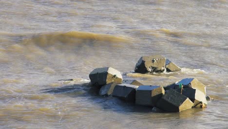 concrete blocks in a river