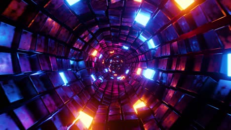 Flying-in-a-tunnel-with-glowing-cubes.-Infinitely-looped-animation.