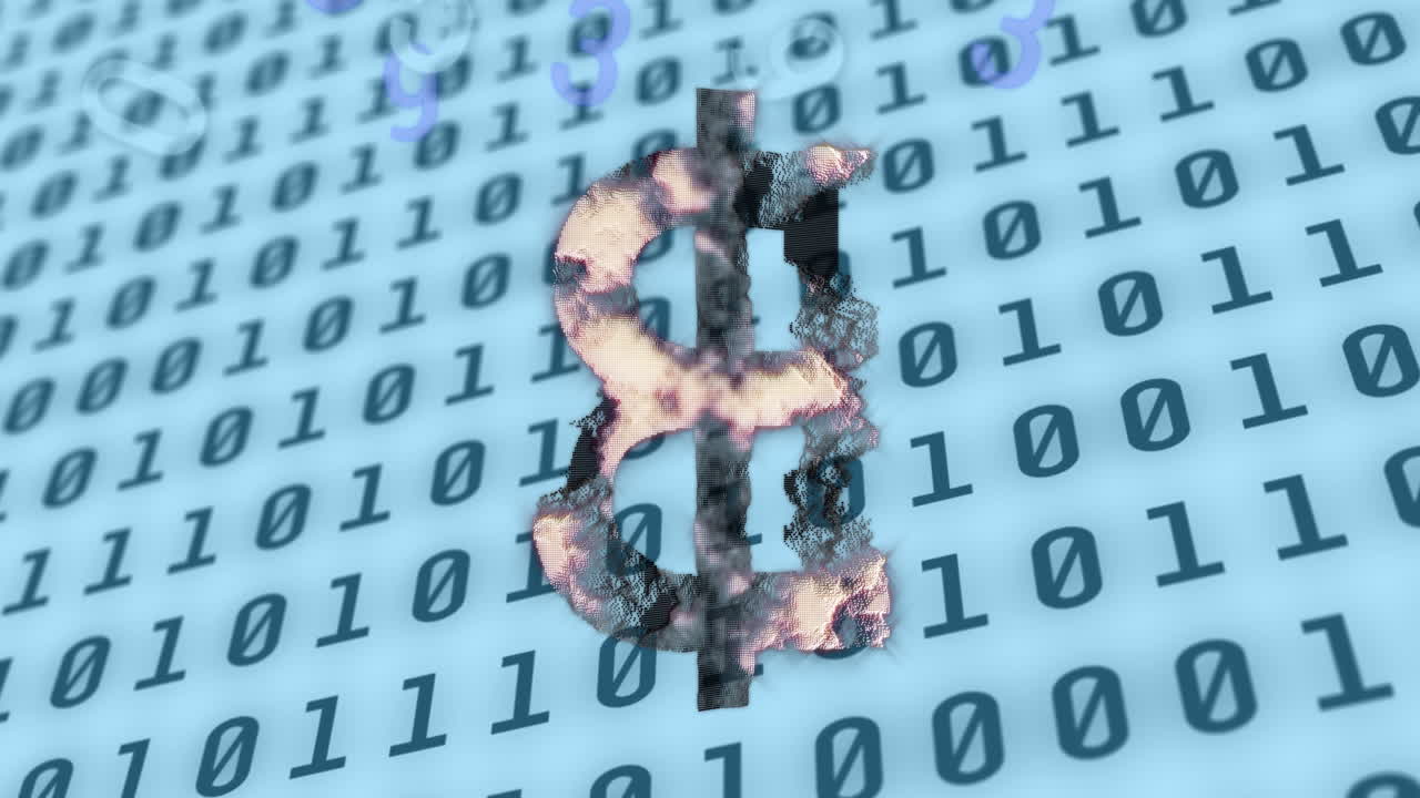 animación del procesamiento de datos sobre el símbolo de bitcoin