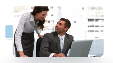 montaje de diferentes situaciones de empresarios que trabajan juntos