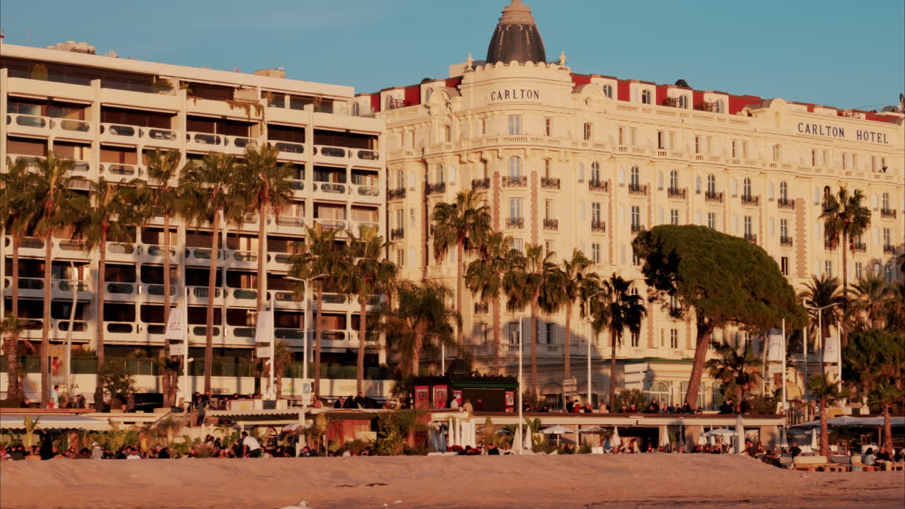 Cannes, France - November 4, 2024: Distant view of the Carlton Hotel on the coast of the city