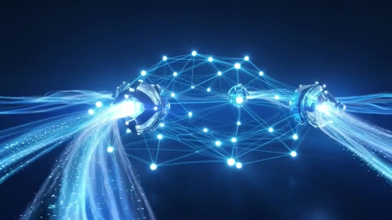 Abstract Digital Network Connection with Glowing Data Streams