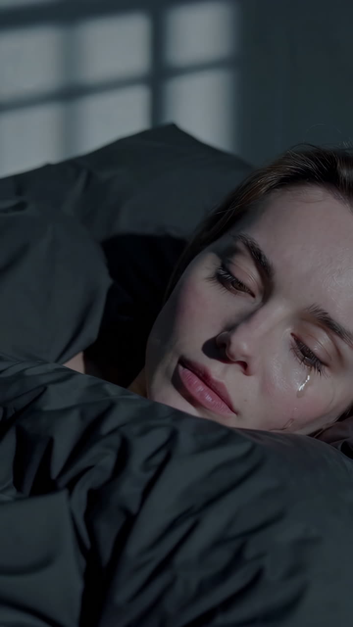 A Woman Crying in Bed