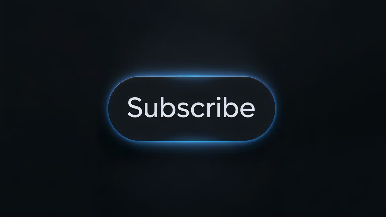 Animation starting pulsing button showing white 'Subscribe' blue rim drawing gaze on dark backdrop
