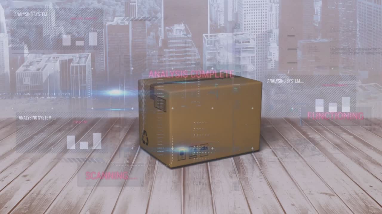 animación del procesamiento de estadísticas en una caja de cartón