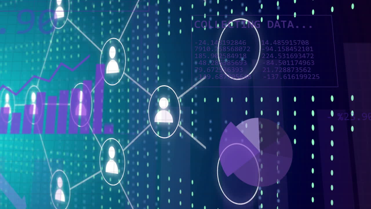 recopilación de datos y conexiones de red animación sobre fondo digital con gráficos