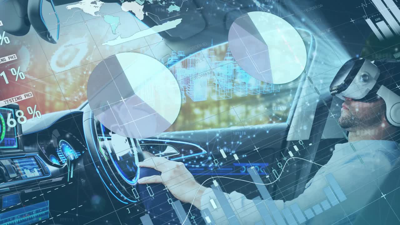 자율주행 자동차를 사용하는 vr 헤드 ⁇ 으로 정보 디스플레이의 애니메이션