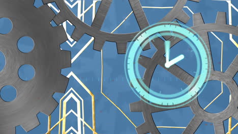 Animation of clock moving fast over cogs