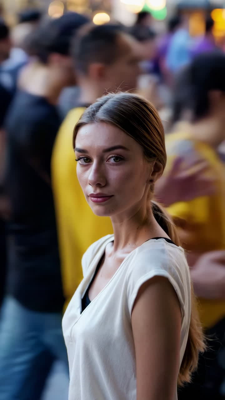 Giovane donna in una strada della città