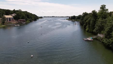 An-aerial-timelapse-of-the-Saugatuck-River-in-Connecticut-on-a-sunny-day