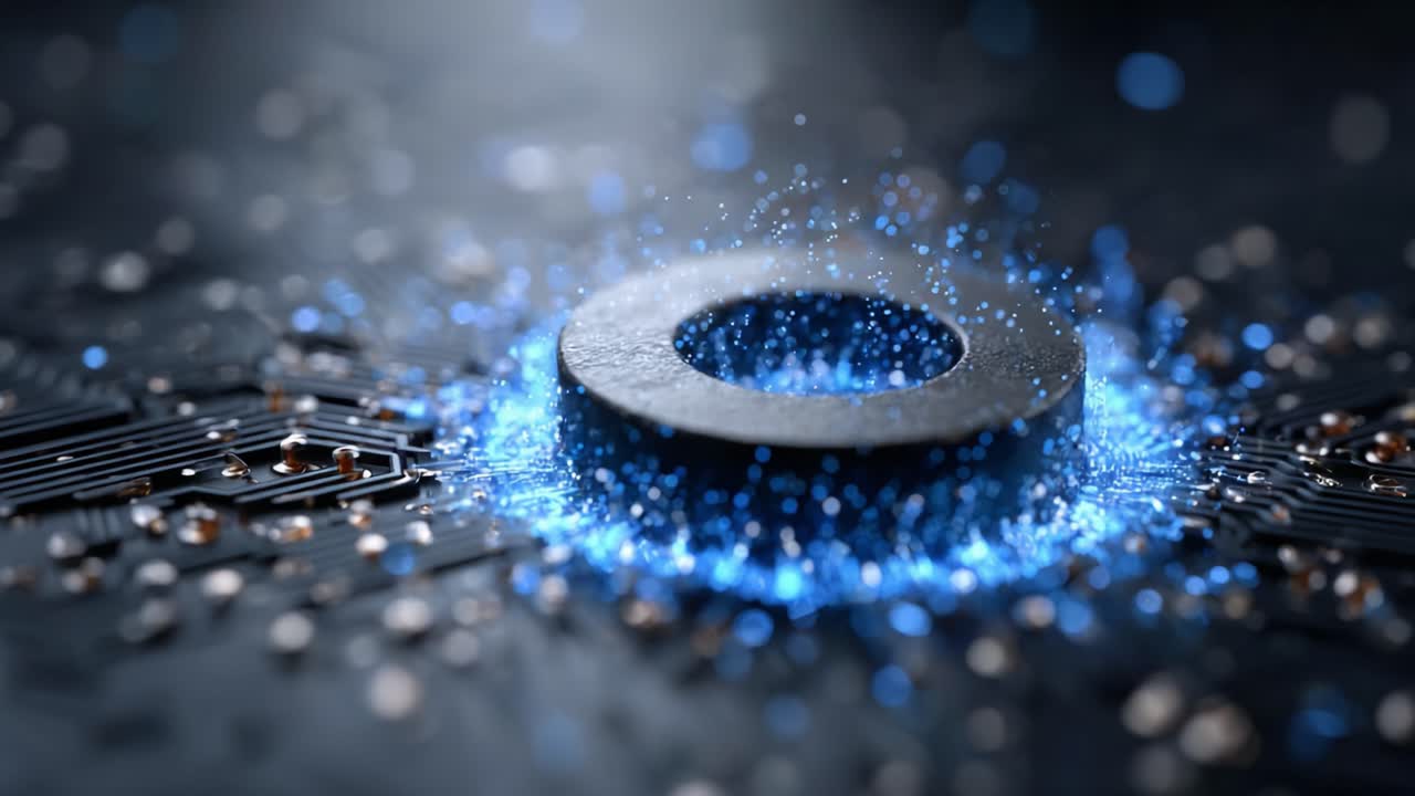 A Stunning Visual of an Electromagnetic Coil Surrounded by a Glowing Cascade of Particles, Highlighting the Beauty of Modern Technology and Innovation