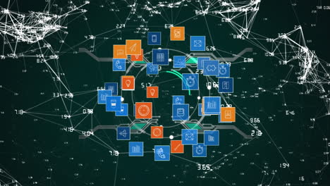 animation of globe of network of connections with digital icons