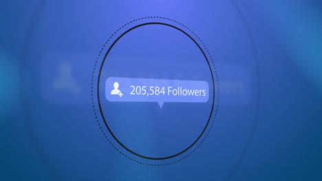 profile icon, followers text and increasing numbers on speech bubble over circles on blue background