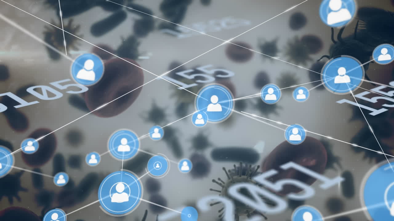 animación de la red de conexiones con personas iconos sobre números en el fondo