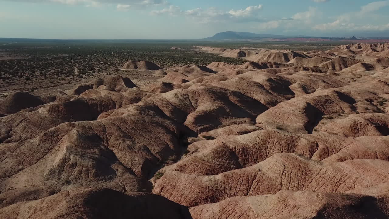 Argentina, Patagonia, Drone Aerial View of Dry Desert Landscape and Naked Sandstone Hills