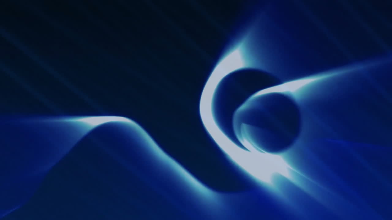 Abstract blue light trails and glowing shapes animation on dark background