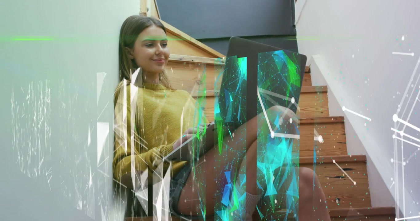 Animace digitálního rozhraní překrývající obchodníky s notebooky