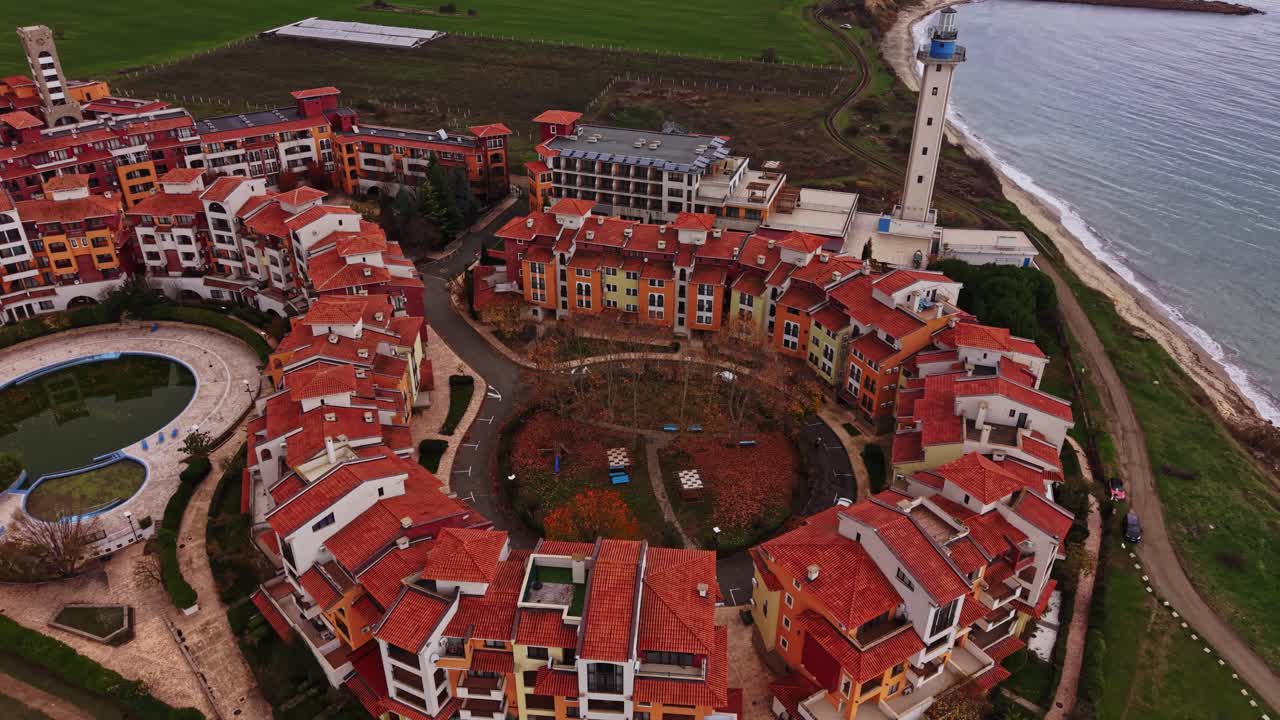Stunning aerial view of a coastal resort in Bulgaria captured by drone