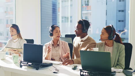 call center, teamwork and business people