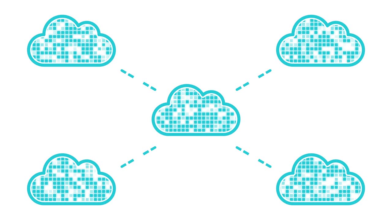 animación de ilustración del concepto de computación en la nube de comunicación (bucle sin costuras, color azul claro sobre fondo blanco)