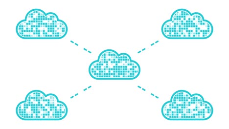 Communicating cloud computing concept illustration animation (seamless loop, light blue color on white background)