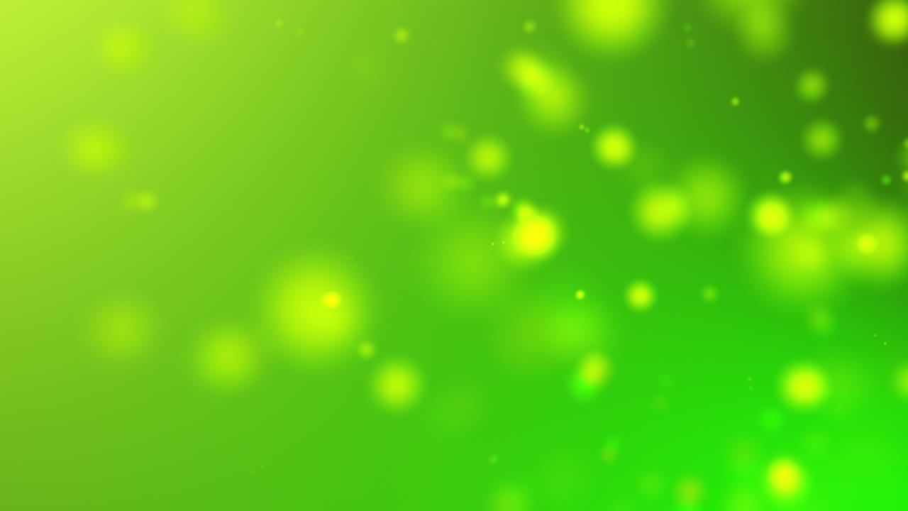 4K lysegrønne lysstråler, bokeh svævende på farverig lysegrøn, gradientbaggrund i bevægelse. Looped 3D-animation af dynamiske partikler, der drejer i luften med bokeh-video