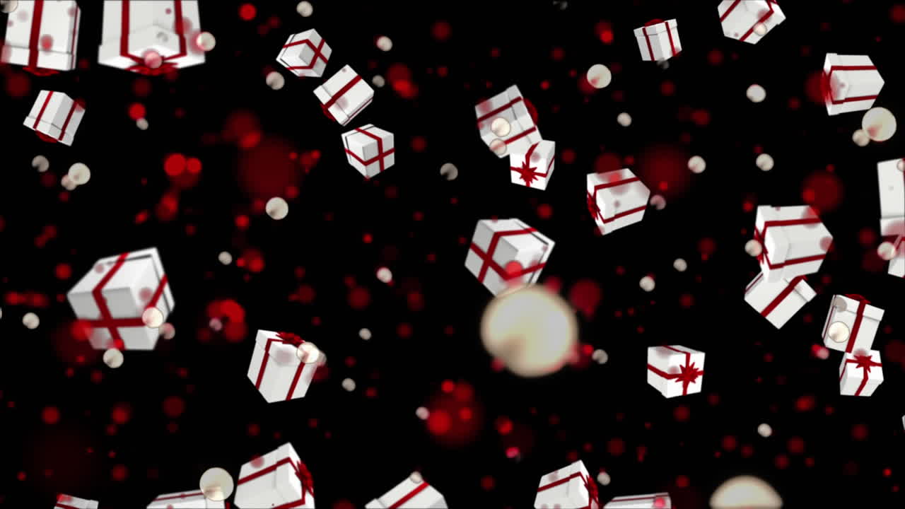 Animation of christmas flickering lights and presents falling