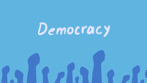 democracy lettering with people protesting