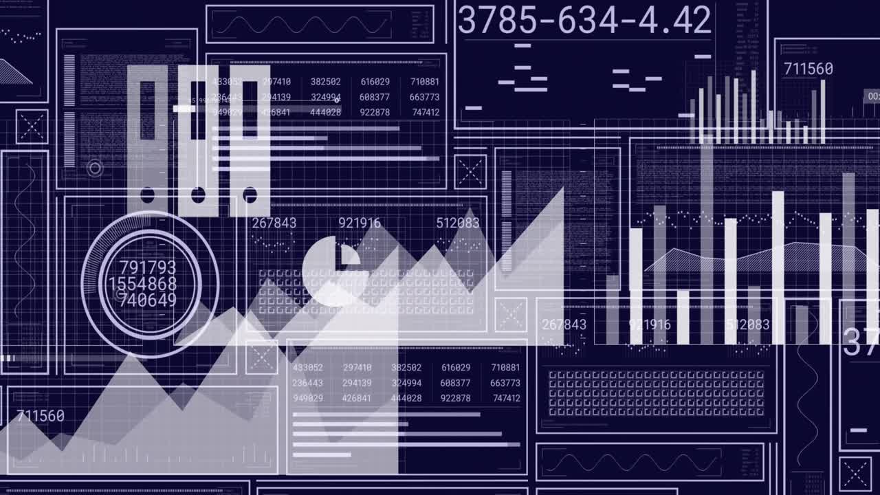 Animation of data processing over black background