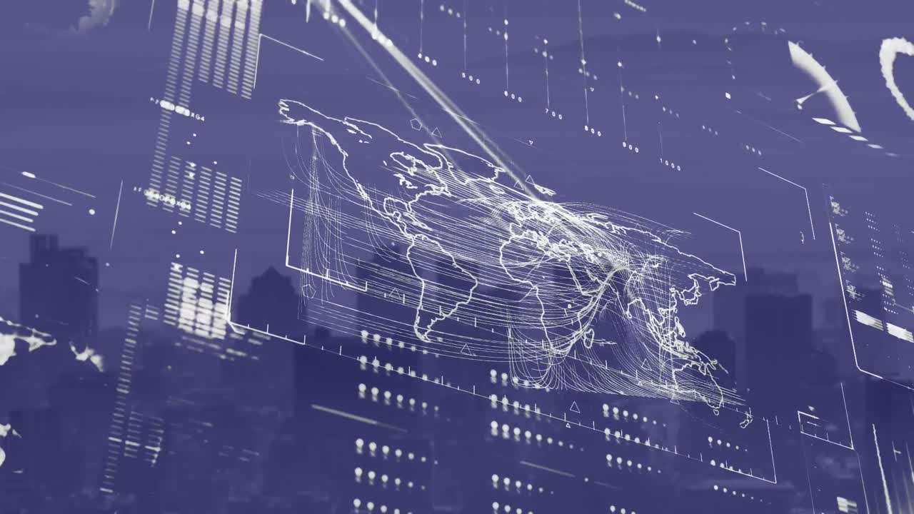 海軍のデジタル画面でデータとグラフの処理のアニメーション