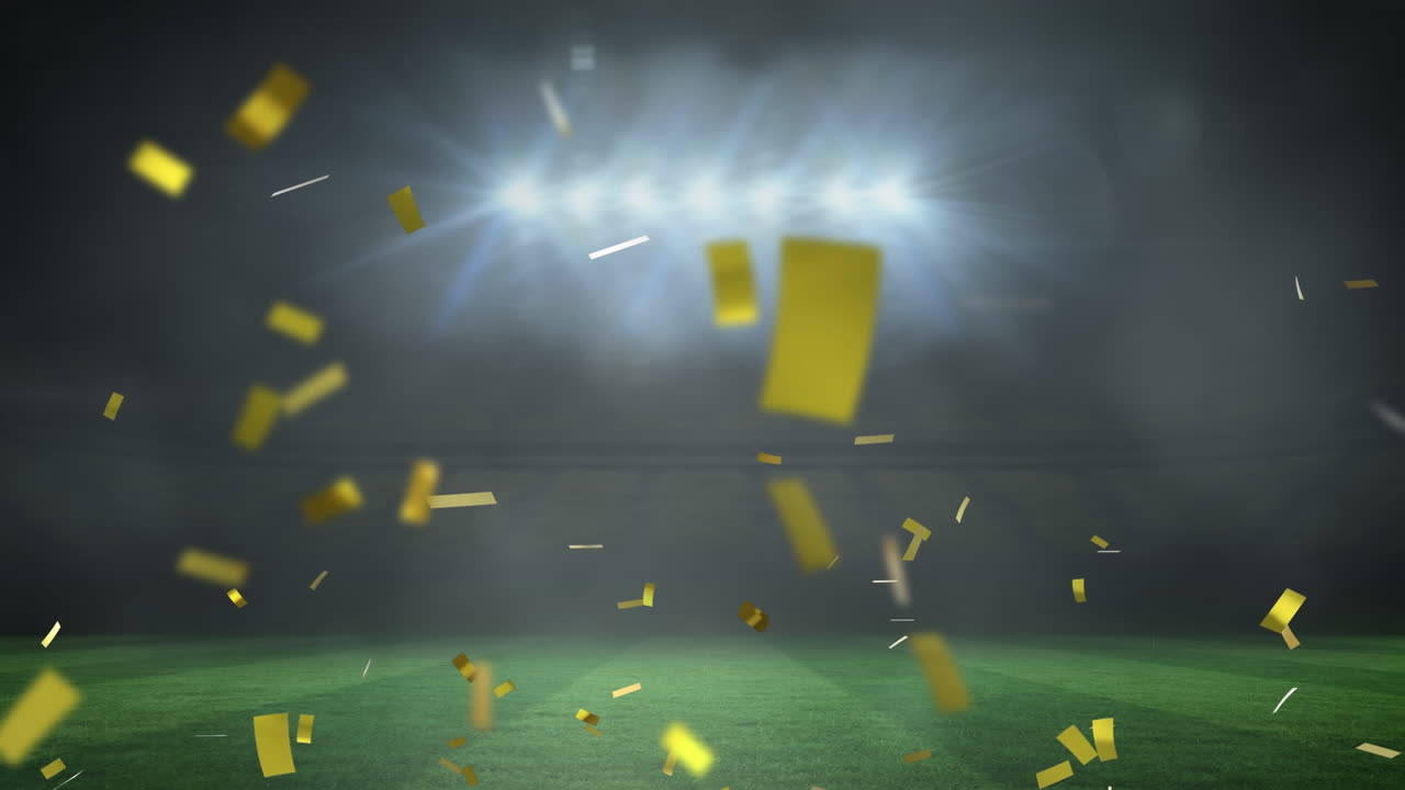 스포츠 경기장 위 에 떨어지는 금색 콘페티 의 애니메이션