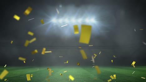 animación de confeti de oro cayendo sobre el estadio deportivo