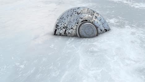 metallic disc submerged in ice