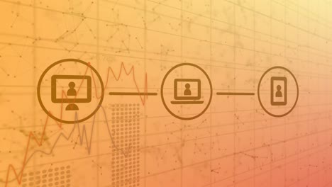 Animation-of-statistical-data-processing-on-orange-gradient-background