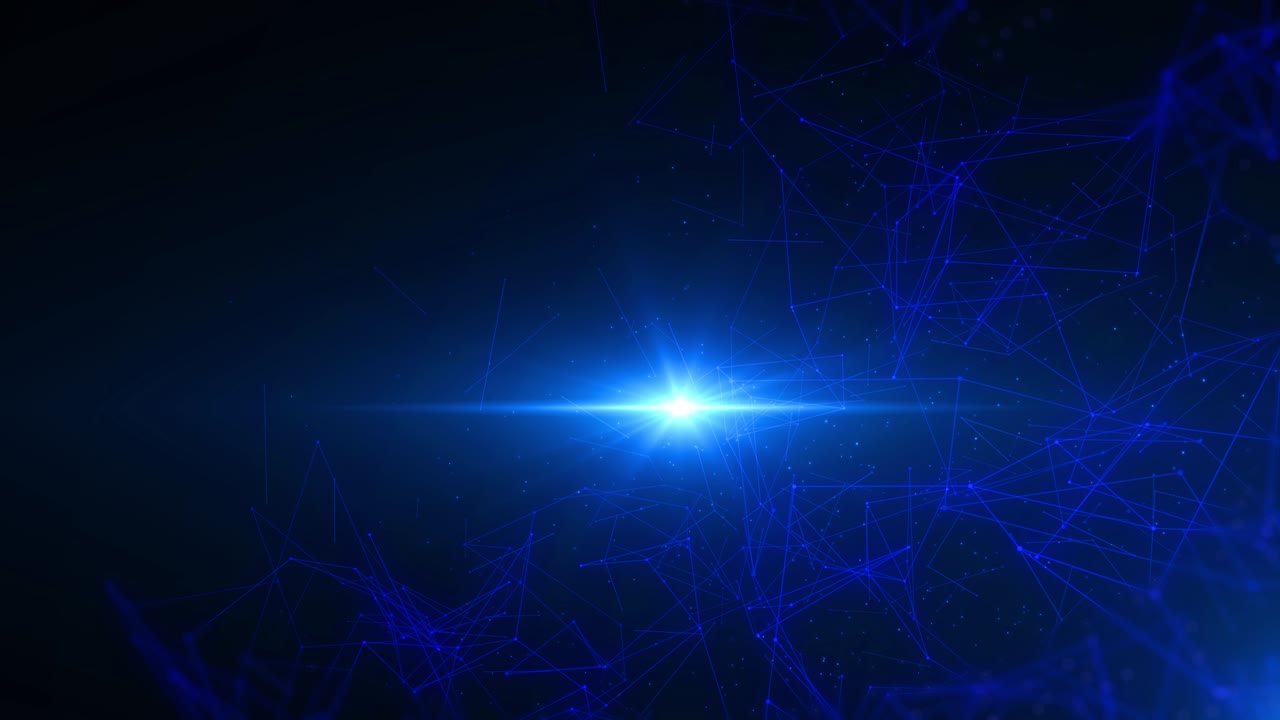 Digital Plexus Line Data Transfer Scientific Connection with Blue Lens Flare Flickering 4K Loop Animation. Geometric Pattern Communication Network Structure Footage.