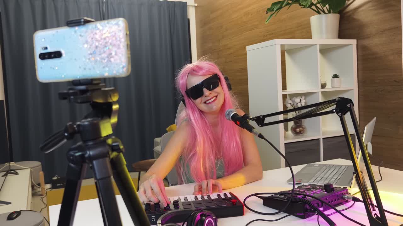 sesión de producción de música de transmisión femenina