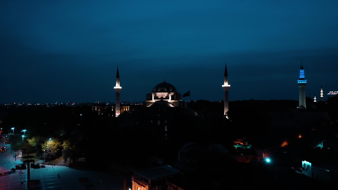 이스탄불의 바예지드 모스크의 야간 풍경, 터키에서 4k 영상