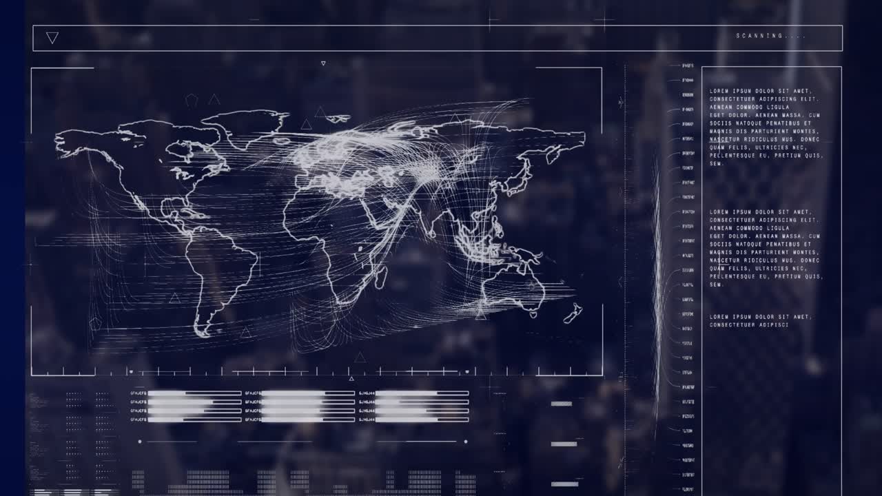 추상적인 배경에 대한 지도와 로딩 바의 애니메이션